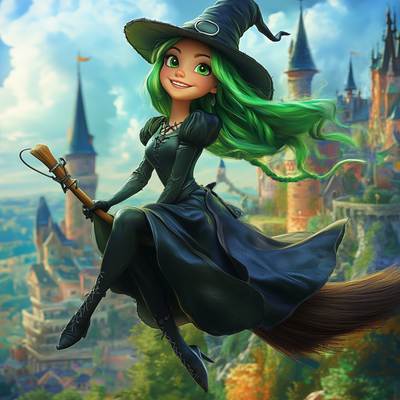 Gretchen the witch from a magic Halloween movie